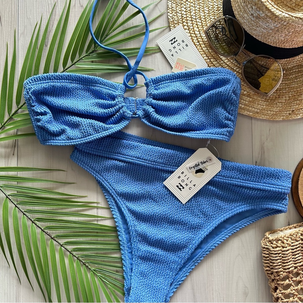 Billabong Ribbed Summer High Blue Drew Bandeau Bikini Top | Maui Rider Bottom
